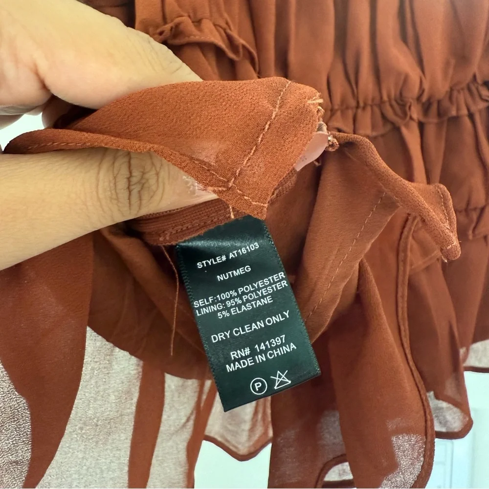 ASTR The Label Puff Sleeve Nutmeg Rust Puff Sleeve Blouse Top Size S